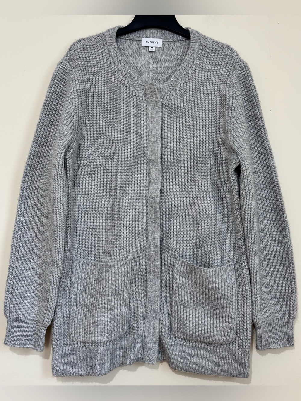 Evereve slouchy preppy gray harlow zipper long sleeve ribbed knit cardigan Sz M